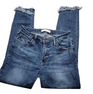 Kancan Distressed Asymmetric Fray Hem Skinny Blue Jeans Size 11/29